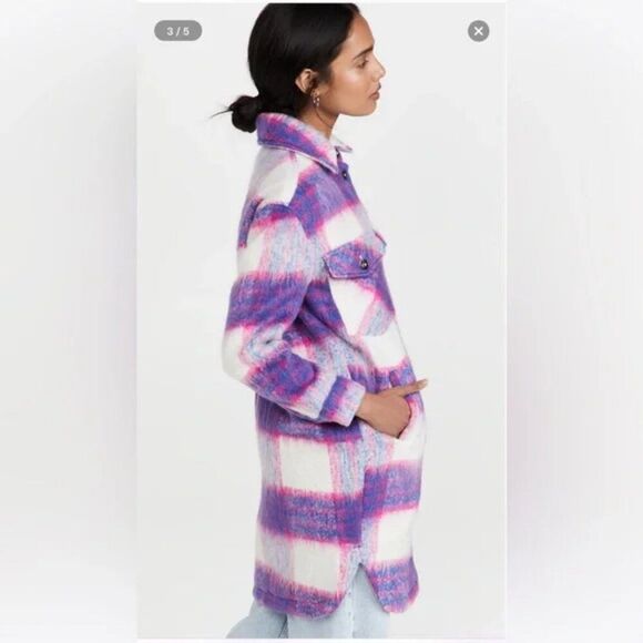 NWT Blank NYC Prime Time Blue Multi Plaid Brushed Long Shacket Sz XS - Picture 3 of 10
